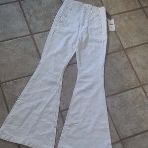 White Button-Up Megaflare Jeans